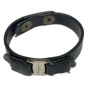 Salvatore Ferragamo - Black Silver Leather Hardware Bracelet